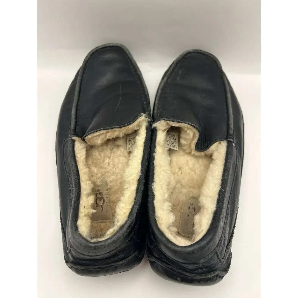 Ugg Ascot Black Leather Slippers Men Size 10